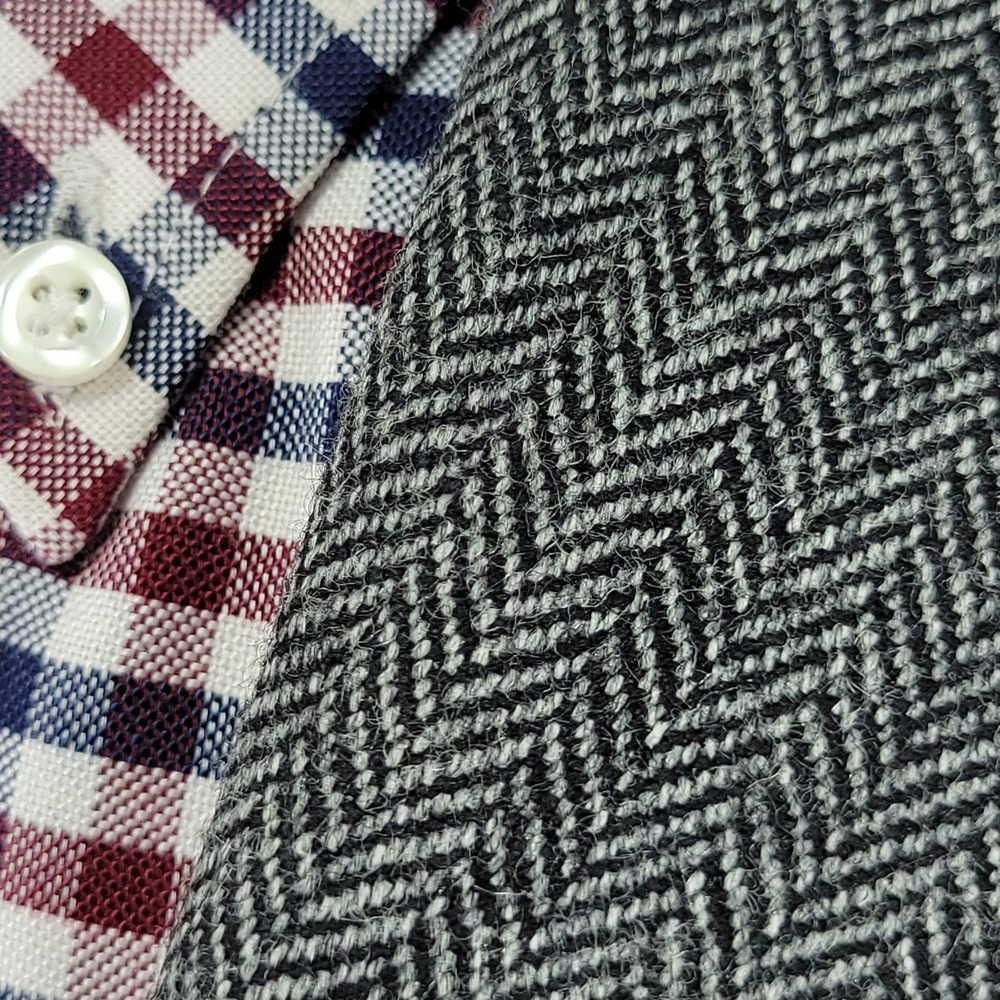 Stafford Essentials Mens Sport Coat Blazer Three Button GRY Herringbone Wool 42S - Picture 11 of 16